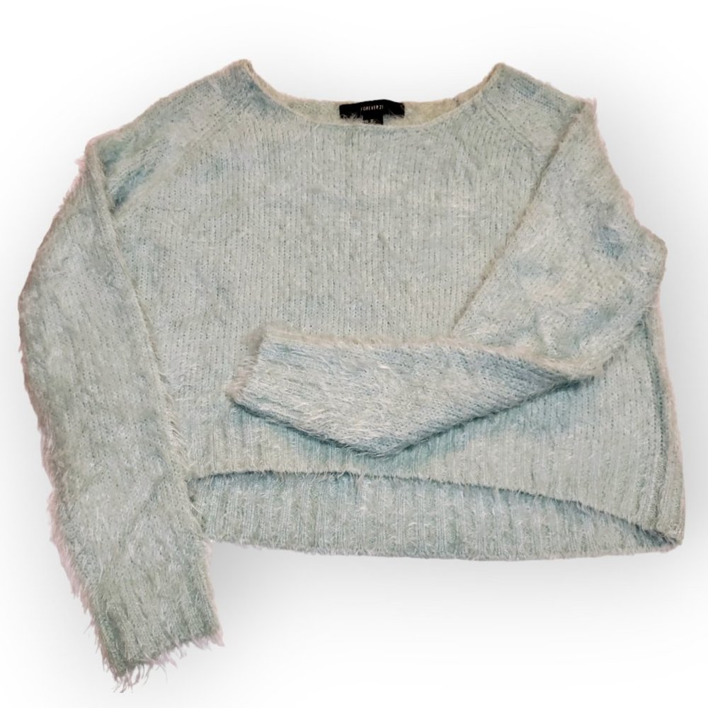 Forever 21 Fuzzy Mint Green Cropped Sweater